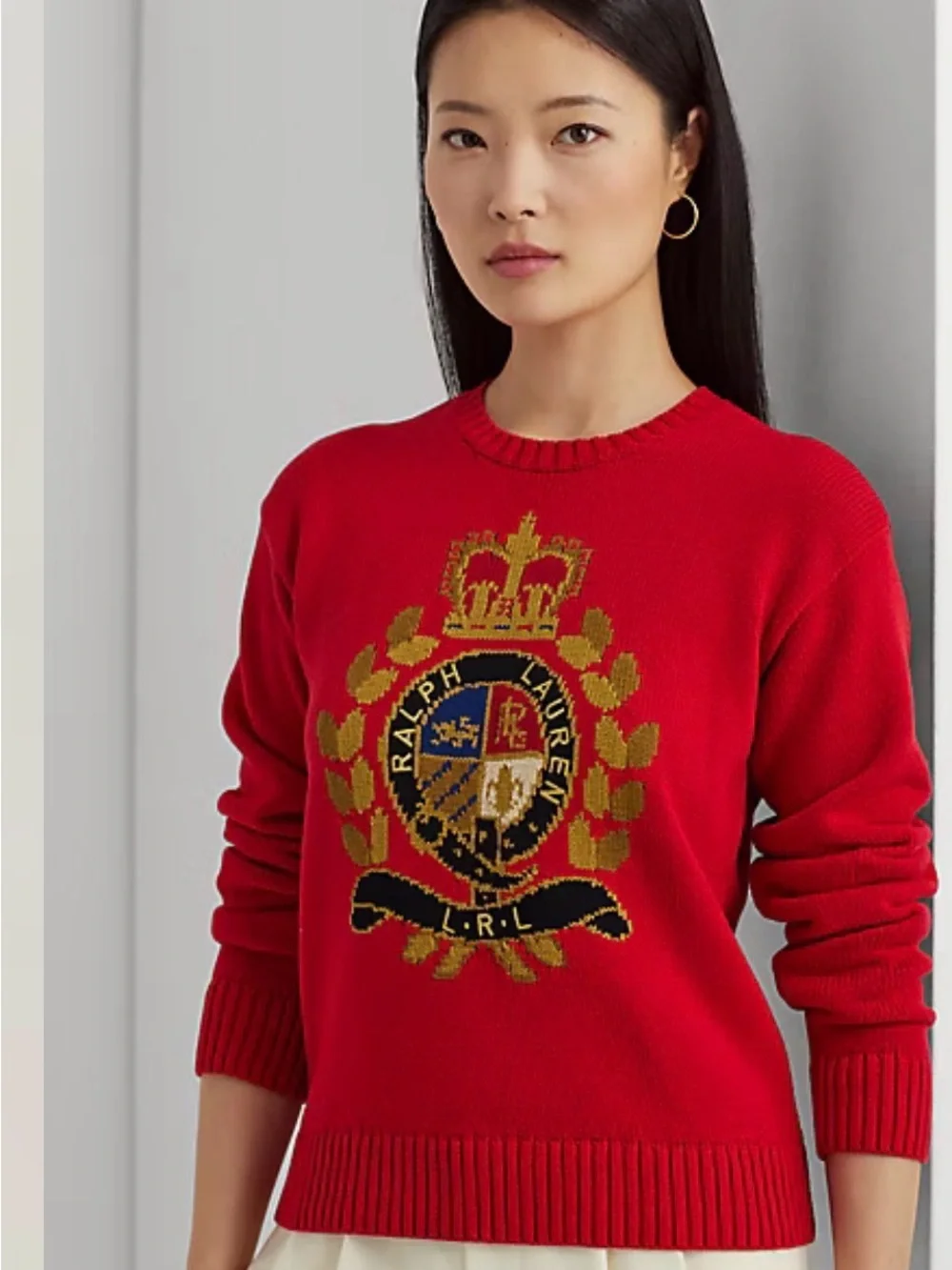 Ralph Lauren Red Crewneck Sweater with Gold Crest